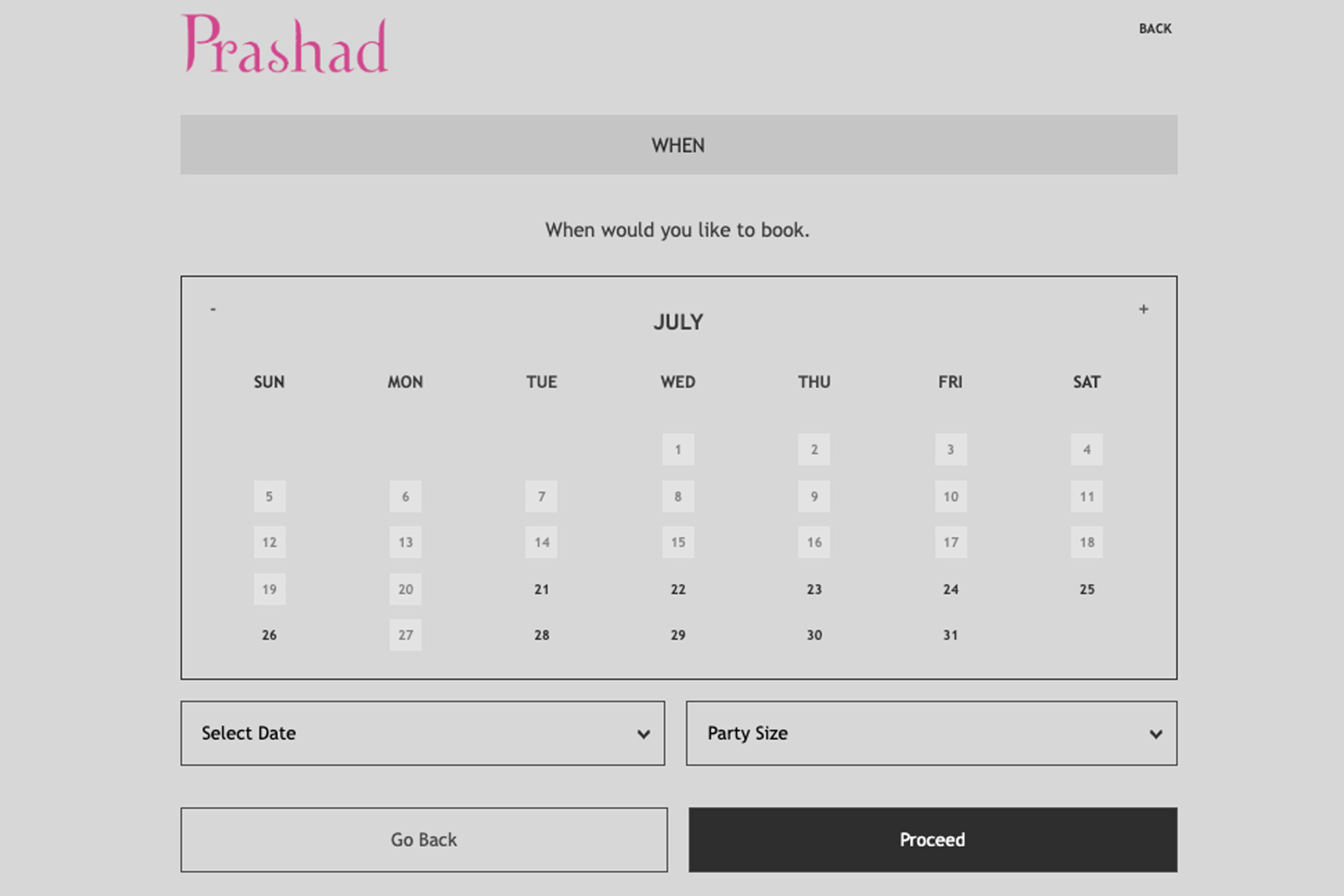 Togo customer-facing booking widget